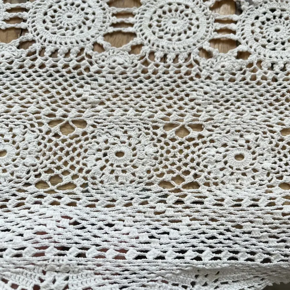 Handmade Rectangle Crochet Tablecloth Off white Soft Cotton 98